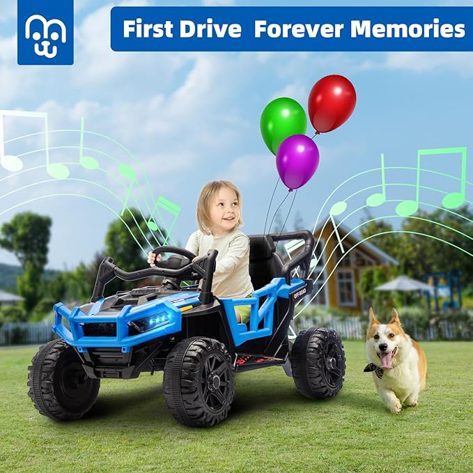 12V Kids Ride on Truck Car with Remote Control, Electric Off-Road UTV for Toddlers, Bluetooth Music, Suspension System Safety Belt, Electric Vehicles Gift for Boys & Girls-Blue