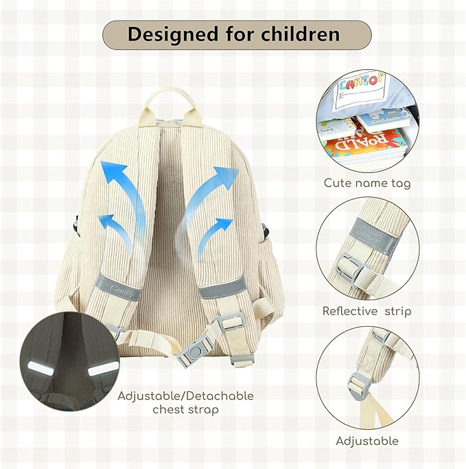CAMTOP Toddler Backpack for Boys Girls 2-4, Kids Backpacks for Kindergarten Preschool, 12" H Small Bookbag for Daycare Travel (Beige, 12''- Not fit A4 folder)