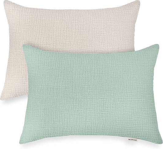 Toddler Pillowcases for 13"x18" Pillow 2 Pack, Muslin Small Toddler Baby Kids Travel Pillow Covers for Boys Girls with Envelope Closure (Beige & Sage, 13 x 18 Inch)