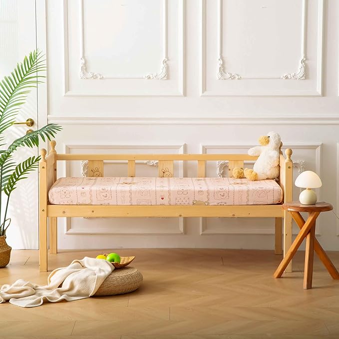 SDY Jersey Crib Sheets for Baby Girls,52"x28"X8", Pink Kawaii Bear Standard Oval/Retangle Crib Mattress Sheets for Toddler,Super Soft Breathable