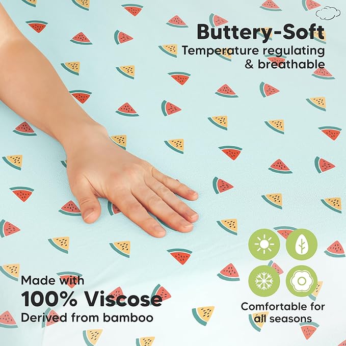 Pack and Play Sheets Fitted - 2-Pack Mini Crib Sheets for Pack N Play Mattress 38x26, Soft & Cozy, Neutral Toddler Playard Bedding, Snug Fitted Mini Baby Crib Mattress Cover Boy, Girl (Beach Day)