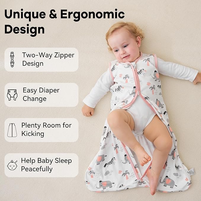 Baby Sleep Sack 0-6 Months 3 Pack 100% Cotton Lightweight 0.5 TOG Wearable Blanket Baby Sleep Bag with 2-Way Zipper for Newborn Infant Pink Apricot Gray Zebra