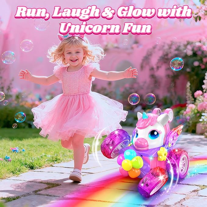 Unicorn RC Cars for Girl Toys with Glowling Crystal Wings &Eyes Lights,360°Rotation Remote Control Car Unicorn Stunt Car,Indoor Outdoor Toys Stocking Stuffers Gifts for 3 4 5 6 7 8 9+Year Old Girls