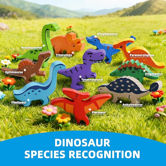 LiKee Wooden Stacking Dinosaur Toys for Kids 3-5 Montessori Toys for 3 4 5 6 7 8 Year Old Boys Girls Christmas Birthday Gifts for Kid Ages 4-8 Balance Competition Game for Family Stocking Stuffers