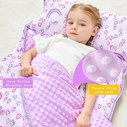 Toddler Nap Mat with Pillow and Blanket, Extra Large Rolled Napping Mats,Slumber Bags for Boys Girls,Kids Sleeping Bag for Daycare, Preschool Travel Camping