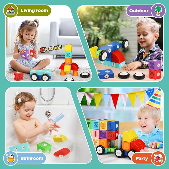 Joyfresh ABC Foam Magnetic Blocks for Toddlers, 52pcs, Building Letters Block for Kids 2 3 4 5 Years Old, Alphabet Blocks Toys Gifts for Boys Girls