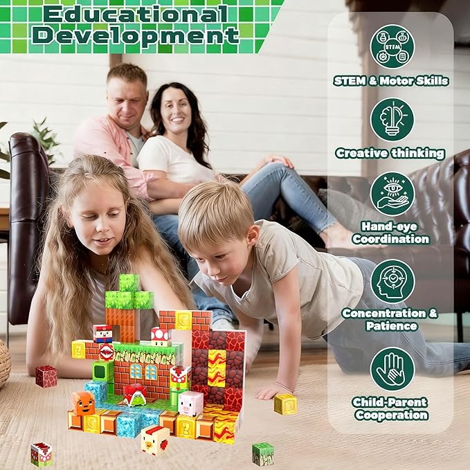 100 PCS 0.8 Inch Magnetic Blocks, STEM Montessori Stacking, Magnetic Building Blocks for Boys & Girls Age 3-8, Educational Stacking Magnets Cubes for Creativity, Birthday Gift for Ages 4-10