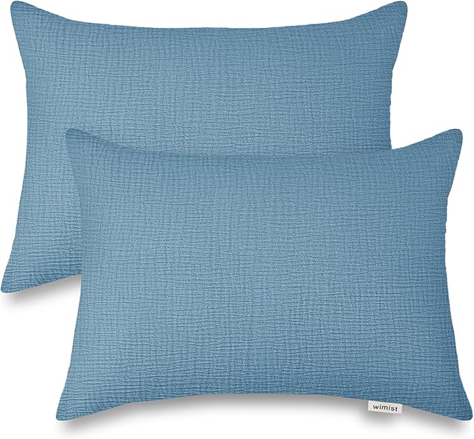 Toddler Pillowcases for 14"x20" Pillow 2 Pack, Muslin Small Toddler Baby Kids Travel Pillow Covers for Boys Girls with Envelope Closure (Blue, 14 x 20 Inch)