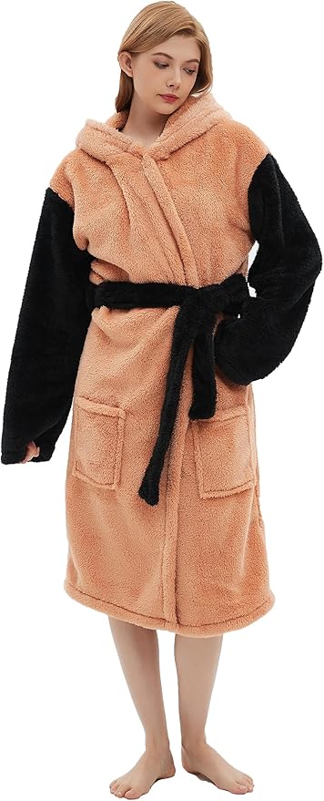 CuteOn Bathrobe for Women Soft Fleece Hooded Plush Loungewear