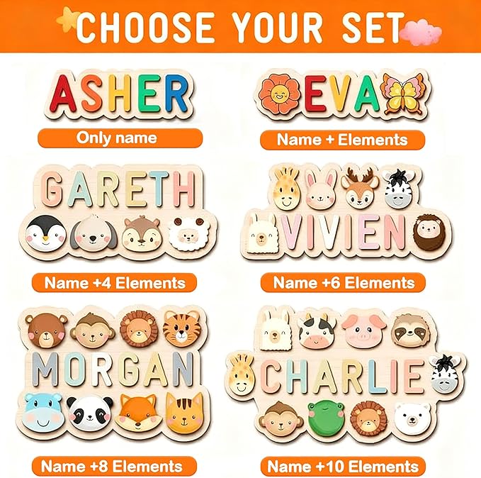 Personalized Name Puzzle for Kids, Personalized Baby Custom Name Puzzles for Toddlers 1-3, Customized 1st Birthday for Girls & Boys Wooden Wave Puzzle Montessor Toys for Kids