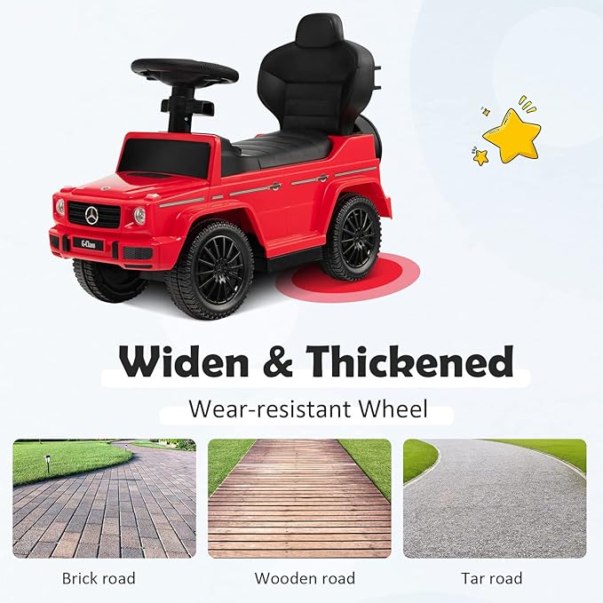 Costzon Push Car for Toddlers, 3 in 1 Mercedes Benz Stroller Sliding Walking Car w/Canopy, Handle, Armrest Guardrail, Underneath Storage, Horn, Foot-to-Floor Ride On Toy for Boys Girls, Red
