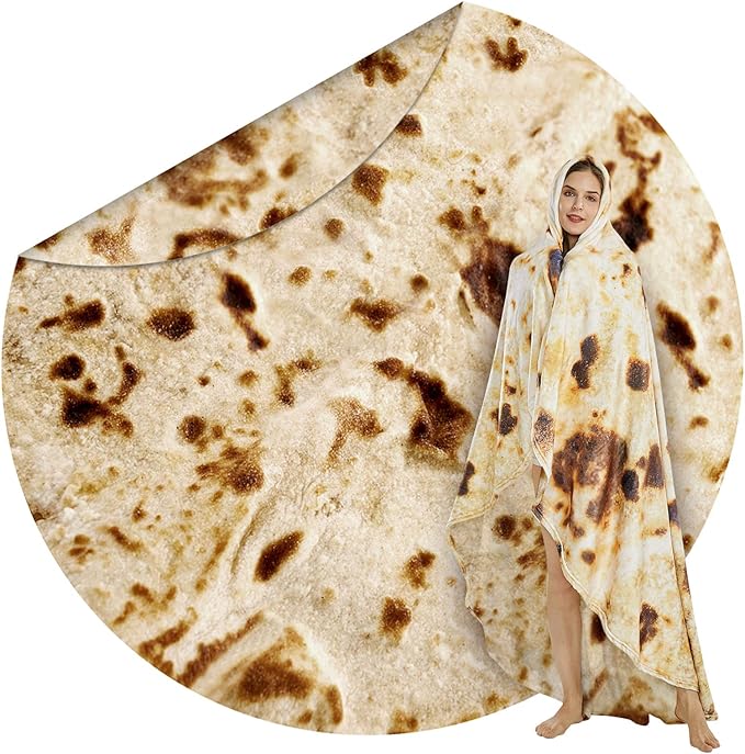 SeaRoomy Burritos Throw Blanket, Giant Round Soft Blanket for Adults and Kids (Caramel Brown, 60 inches-Double Size,Adult)
