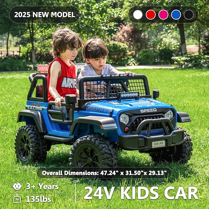 Sopbost 24V 7Ah 2 Seater Ride On Truck Ride On Toy for Big Kids Ride On Car with Remote Control Off-Road Electric Car with Shock Absorber, LED Lights, Bluetooth Music Player, EVA Tires, Blue