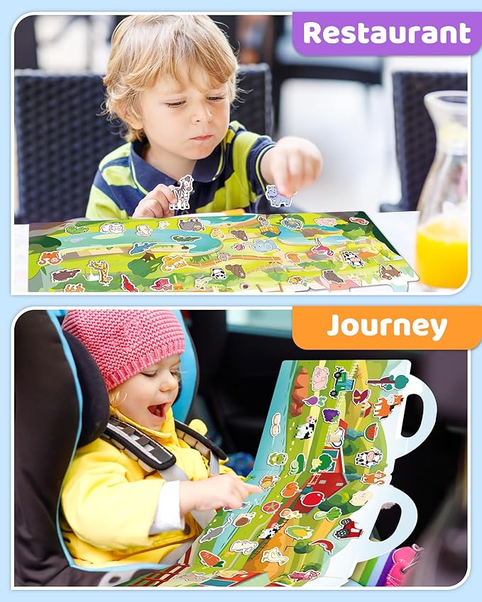 Benresive Reusable Sticker Books for Kids 2-4, Sticker Books for Toddlers 1-3 2-4, Toddler Travel Toys Activities Crafts Gifts
