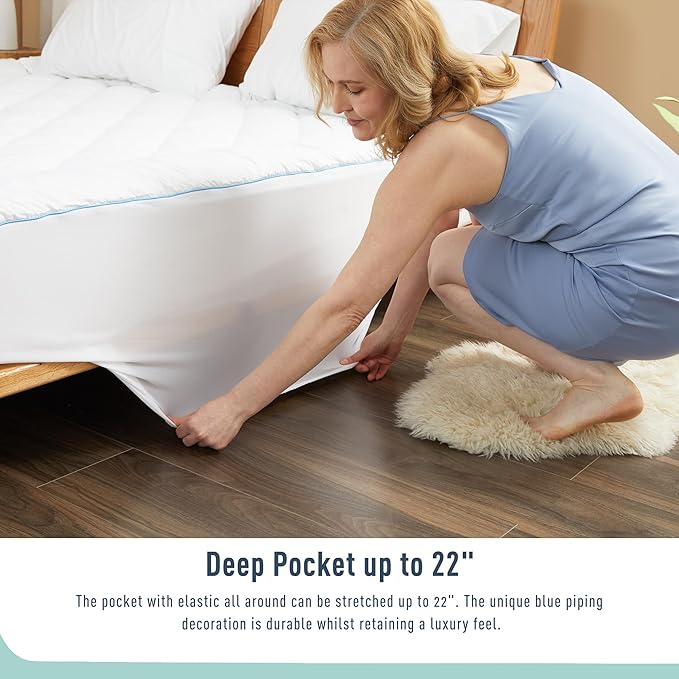 King Mattress Pad Cotton Mattress Pad Cover Quilted Mattress Cover 18-22" Deep Pocket Mattress Protector King Size Thin Down Alternative Filling Noiseless & Breathable