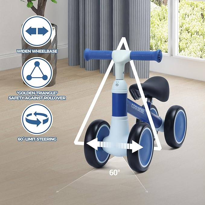 COOLBEBE Baby Balance Bike for 1 Year Old Boys Girls Gift, 2 Year Old Toddler Balance Bike with 4 Silent Wheels, One Year Old Birthday Gift Children for 12M-36M Pre-School
