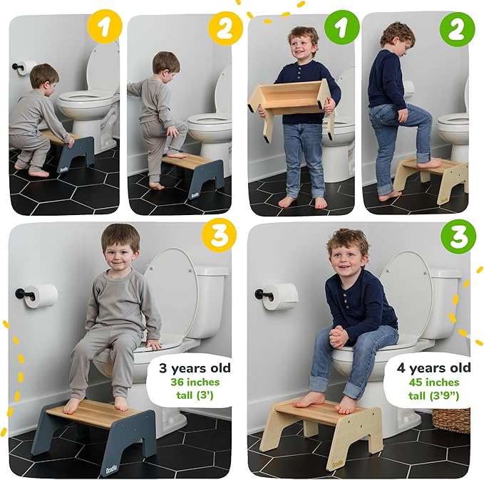 OCODILE 1-Step Wooden Step Stool for Toddlers | Kids Step Stool for Bathroom Sink, Kitchen, and Potty Training | Non-Slip Stool for Toilet Independence | Wooden Step for Children Ages 2+ Varnished
