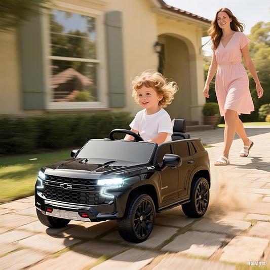 Aosom Licensed Chevrolet Tahoe Ride On Car, 12V 7AH Battery Power Ride On Toy with Parent Remote Control, LED Lights, Music, 4 Wheeler Suspension, 3 Speeds, Kids Electric Vehicle for Aged 3+, Black