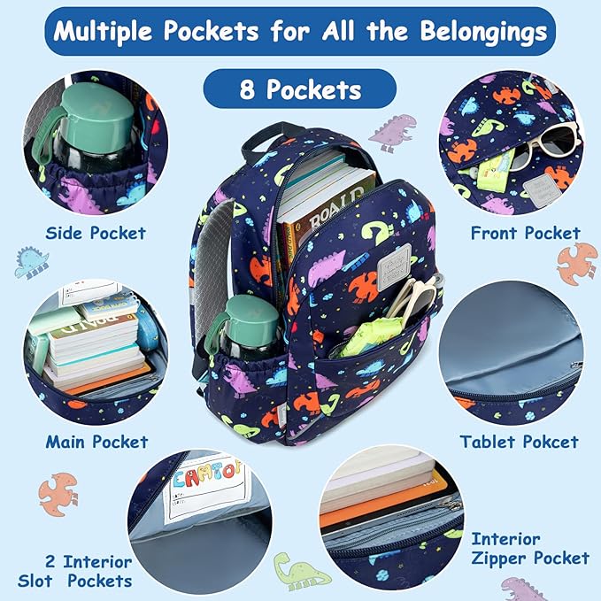 CAMTOP Toddler Backpack for Boys Girls 2-4, Kids Backpacks for Kindergarten Preschool, 12" H Small Bookbag for Daycare Travel (Boots Dinosaur, 12''- Not fit A4 folder)