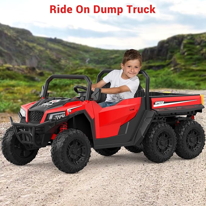 24V 2 Seater Ride on Dump Truck with Remote Control for Big Kids, 4WD 6 Wheels Ride on Car w/Music Player & LED Lights, Ride Toy Gift for Kid
