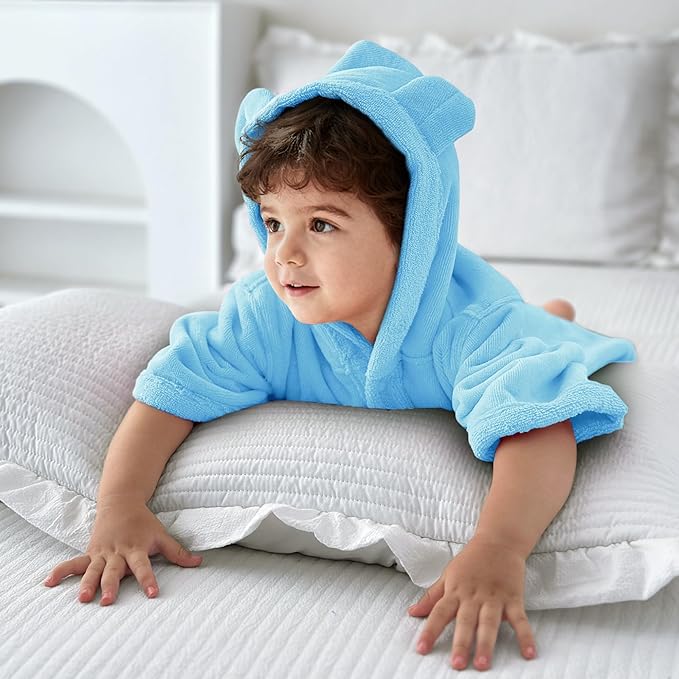 VOOVA & MOVAS Baby Hooded Bath Towel with Bear Ear,0-3Years | Ultra-Absorbent & Skin-Friendly Soft 100% Cotton for Newborns, Infants – Pool, Beach, Bath Time | Perfect, Blue