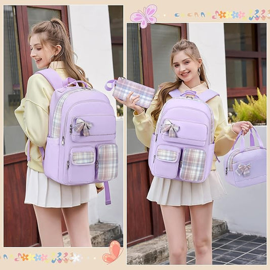 KIDNUO Backpack for Girls,School Backpacks for Teen,Cute College Bags for Women Students Large Bookbag 15.6 Inch Laptop Bag Back Pack Kids Kindergarten Elementary Casual Travel Daypacks Purple
