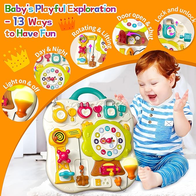 Montessori Busy Board Sensory Toys for Toddlers 1-3, Activity Music & LED Light Up Montessori Toys for 2+ Year Old, Travel Toys for 2 Year Old Boys & Girls, 2025
