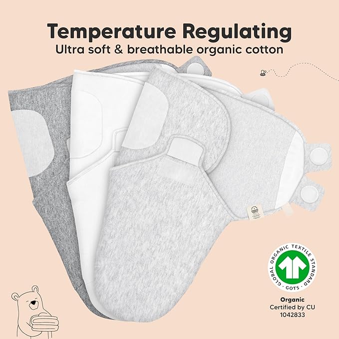 KeaBabies 3-Pack Organic Baby Swaddle Sleep Sacks - Swaddles for Newborns, Infant 0-3 Months, Baby Girls, Boys, Soft & Snug Newborn Sleep Sack, Nursery Swaddling Blankets (Cloud)