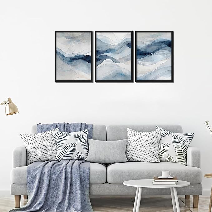 Framed 3D Textured Blue Abstract Wall Art, Modern Navy Blue Abstract Wall Decor Paintings, Neutral Minimalist Texture Posters Prints Pictures for Living Room Bedroom Office Home Decor 12x16 Inch