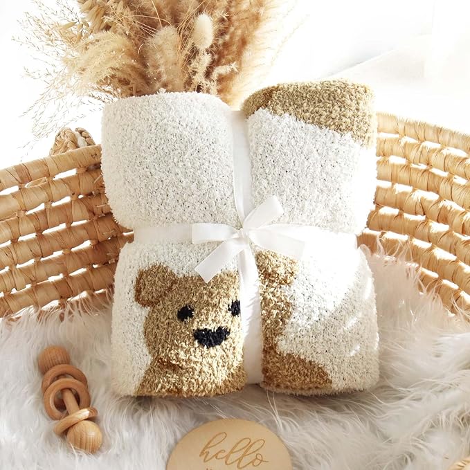 LifeTree Cozy Plush Baby Blanket - Soft Fuzzy Swaddle & Receiving Blanket for Toddler Nursery, Crib, Stroller, Warm & Lightweight for Girls and Boys, 31x40 Inches, Bear Pattern