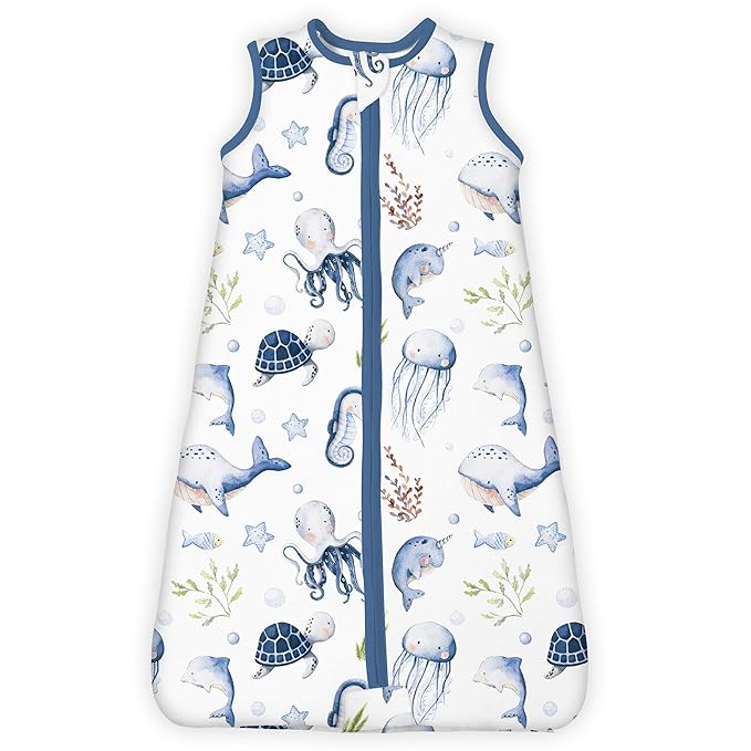 1.0 TOG Sleep Sack 6-12-15 Months, Ultra Soft Sleeping Bag, Premium Baby Wearable Blanket with 2-way Safe Zipper All Season Sleep Sack, 1 Pack(Ocean Animals)