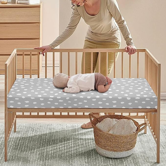 Grey with White Spots Fitted Crib Sheet Gray Abstract Baby Crib Sheet Fit Standard Crib and Toddler Mattress,Crib Mattress Sheets for Boys Girls 28"x52"