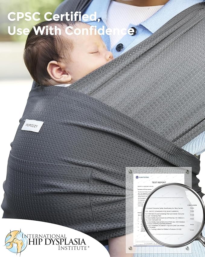 Momcozy Baby Carrier AirMesh - The Perfect Summer Water Sling for Newborns to Toddler 8-35 lbs - Cooling, Breathable and Lightweight Baby Wrap, Nice for Summer, Pool, Beach, Swimming, Charcoal Gray