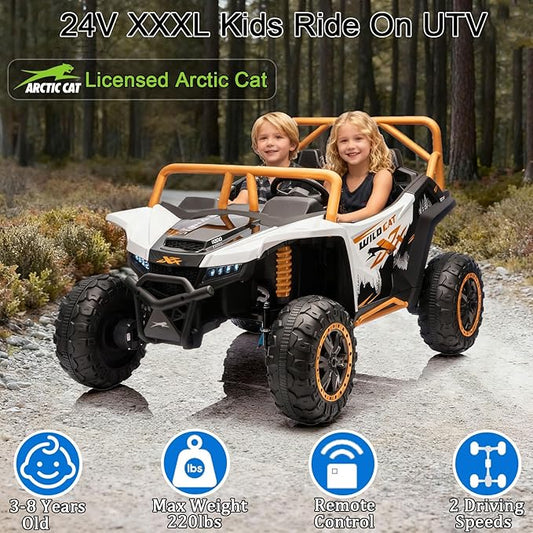 24V 4WD Kids Electric Car XXXL, 2-Seater Licensed Arctic Cat Kids Ride on UTV with Parent Remote Control, Bluetooth Music, LED Lights for Boys & Girls