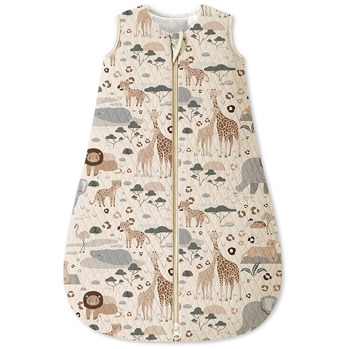 Baby Sleep Sack 0-6 Months 1.5 Tog Baby Wearable Blanket 100% Cotton Fabric Warm Sleeping sack with 2-Way Zipper Quilted for Infant Newborn Tog Apricot Elephant