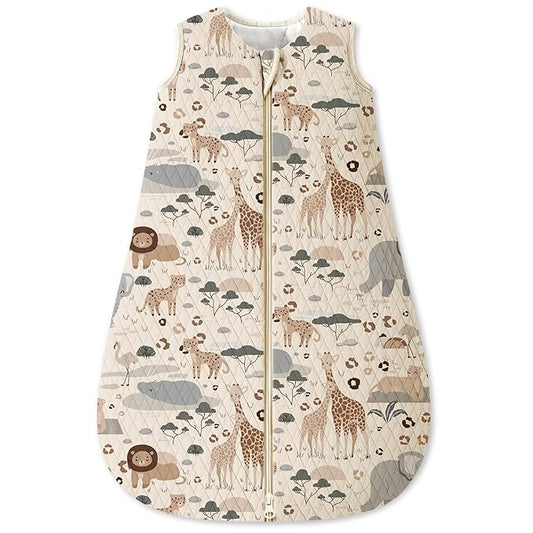 Baby Sleep Sack 18-24 Months 1.5 Tog Baby Wearable Blanket 100% Cotton Fabric Warm Sleeping sack with 2-Way Zipper Quilted for Toddler Infant Tog Apricot Elephant