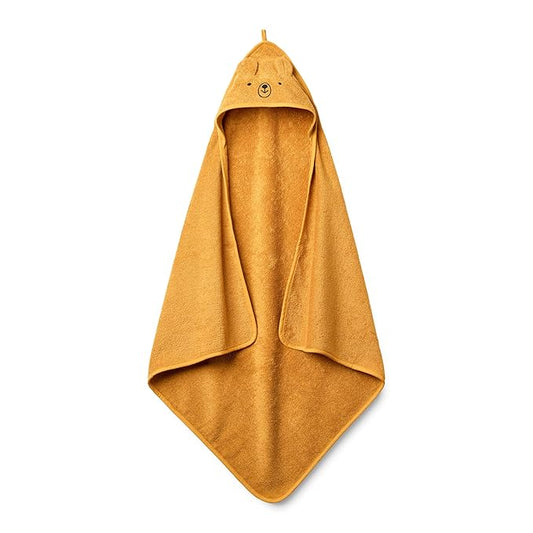 Baby Hooded Towel – Organic Cotton Baby Bath Towels – Baby Towels, Baby Bath Towels for Baby Boy, Baby Girl, 32" x 32" Super-Soft and Absorbent Baby Towels for Newborn (Bear - Autumn Yellow)