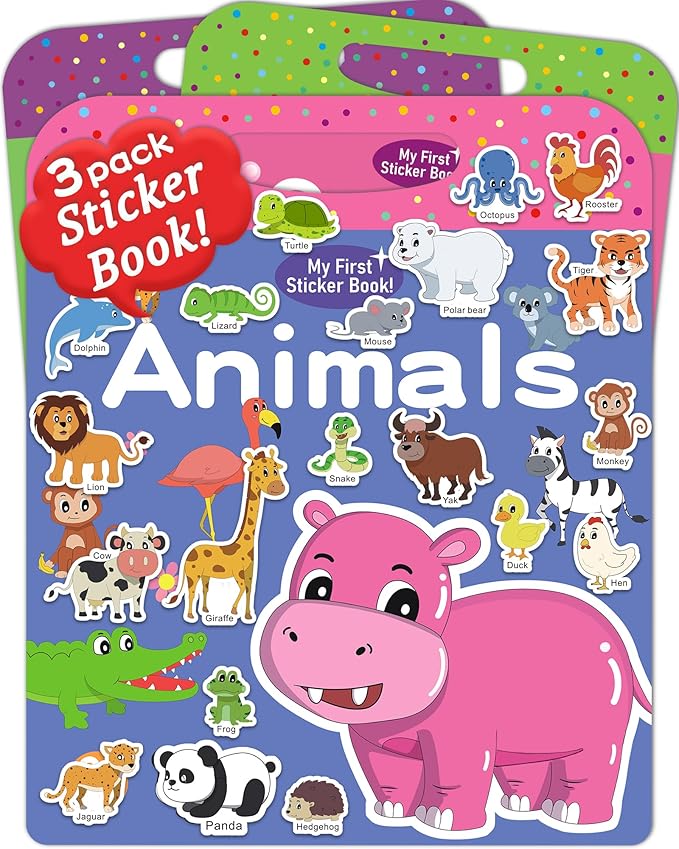 Benresive Reusable Sticker Books for Toddlers, 3 Sets Travel Stickers for Kids, Toddler Sticker Book, Crafts Activities for Toddlers, 3 and Up Birthday Gifts Travel Toys