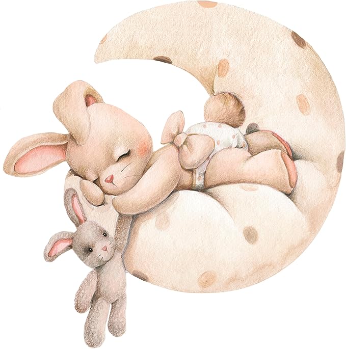 Nursery Wall Stickers, Baby Girl Room Decor, Bunny Wall Decal, Boho Toddler Decor, Beige Peel and Stick Animal Decals for Nursery or Girls Bedroom.
