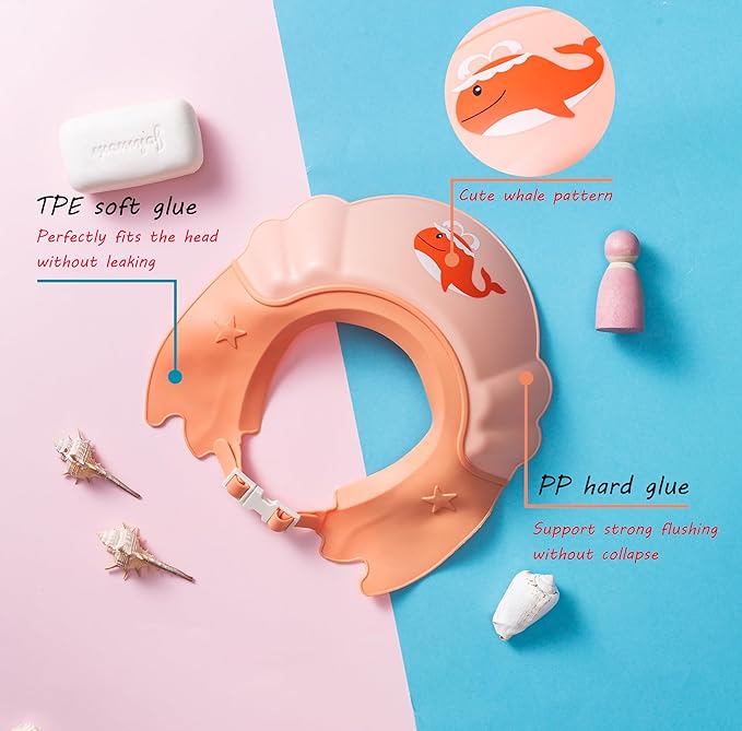 Baby Shower Cap Shield, Shower Cap for Kids, Visor Hat for Eye and Ear Protection for 0-9 Years Old Children,Cute whale shape Makes the Baby Bath More Fun (Orange)