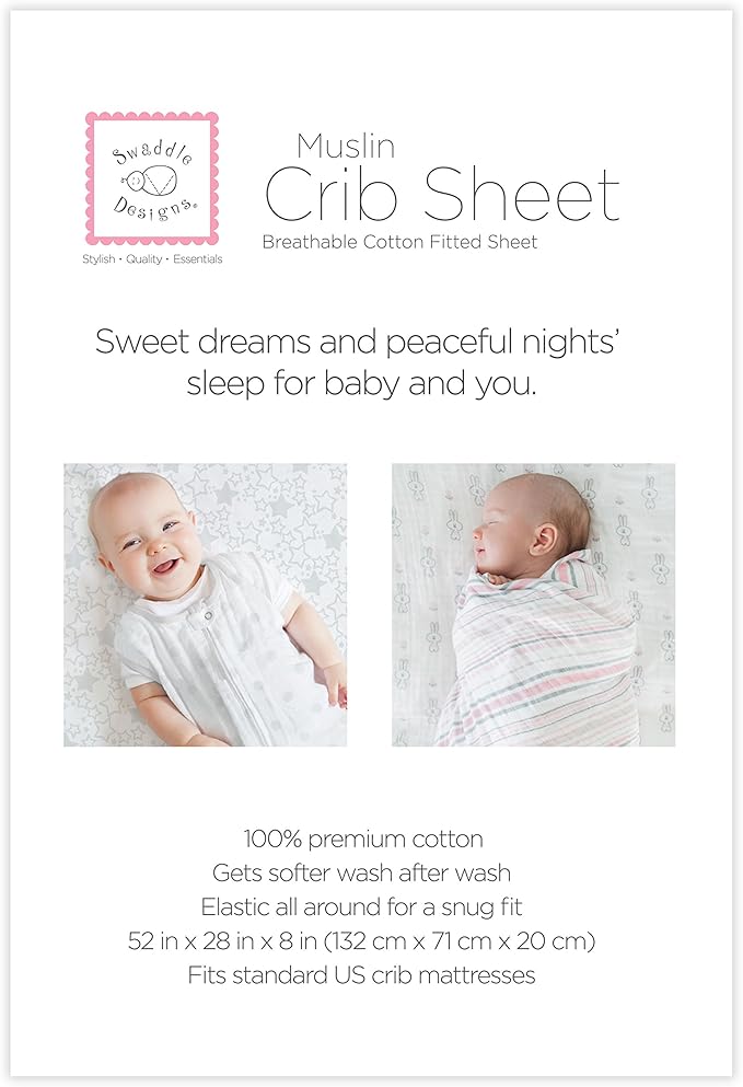 SwaddleDesigns Softest Cotton Muslin Fitted Crib Sheet/Toddler Sheet for Baby Boy & Girl, Sterling Little Lambs