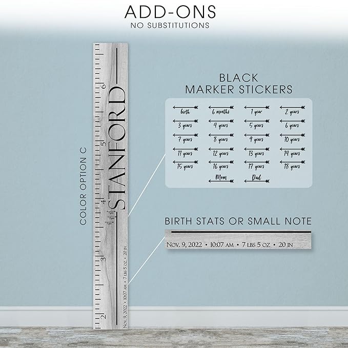 Wooden Kids Growth Height Chart Ruler for Boys and Girls Painted or Engraved (Old School)