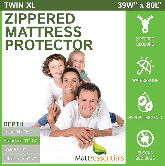Zippered Twin XL Mattress Protector (11"-13" Depth) - Bed Bug Waterproof Mattress Cover, Premium Quality Hypoallergenic Encasement White