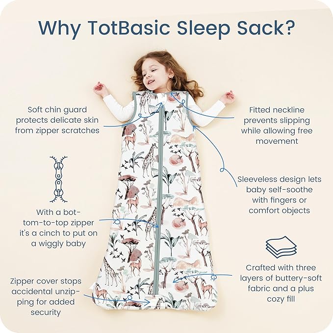 Toddler Sleep Sack 2t-3t-4t, 1.0 TOG Sleep Sack with Sleeveless, Cozy Premium Baby Wearable Blanket with 2-way Safe Zipper All Season Sleeping Bags, 1-pack