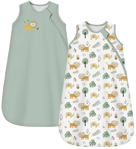 Baby Sleep Sack 0-6 Months 1.0 TOG, 100% Cotton Baby Wearable Blanket with 2-Way Zipper, Infant Toddler Sleeping Sack for Newborn Boys and Girls, Green & Lion