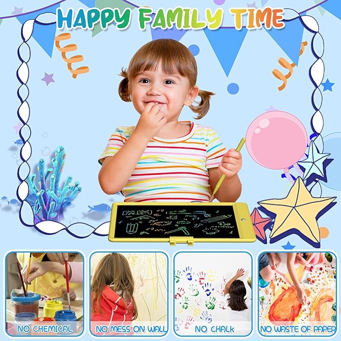 LCD Writing Tablet for Kids 10 Inch Reusable & Erasable Drawing Pad Educational and Learning Toddler Writing Board Electronic Toys for Boys Girls(Yellow)