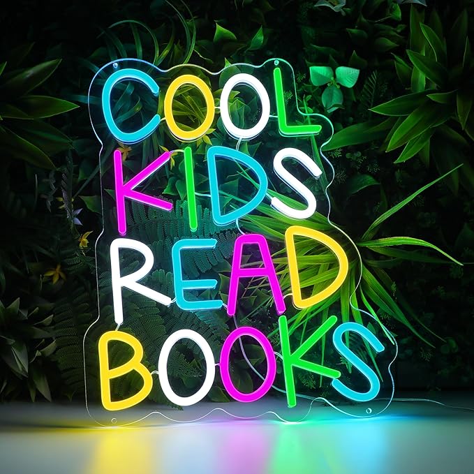 Enuoli Cool Kids Read Books Neon Sign Wall Decor Letter LED Neon Lights Light Up Signs For Kids' Room Dimmable Positive Affirmation LED Neon Light Sign Home Library Wall Art Decor