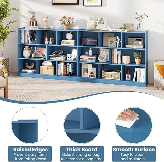 Giantex 8 Cube Bookcase, Freestanding 3-Tier Open Bookshelf, Modern Storage Display Cabinet, Wood Cube Storage Organizer for Living Room, Kid’s Room, Bright Blue