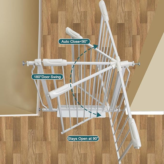 Extra Wide Baby Gate Tension Indoor Safety Gates White Metal Large Pressure Mounted Pet Gate Walk Through Long Safety Dog Gate for The House Doorways Stairs (57.48"-62.2"/146-158CM, White)