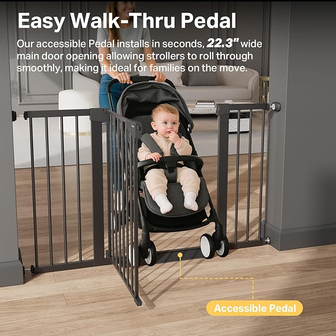 Cumbor 29.7"–51.5" Extra Wide Baby Gate for Stairs, Pressure-Mounted Dog Gates for Doorways & Hallways, Auto-Close Walk-Through, No-Trip Design, Child Proof Safety, Dog/Pet Gate for Indoor Use, Black
